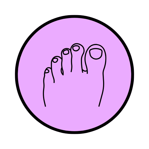 An outline of a left foot on a pink background.